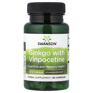 Swanson Vitamins, Ginkgo met vinpocetine, gestandaardiseerd, 60 capsules