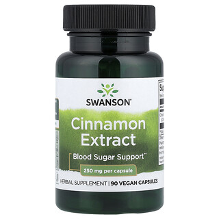 Swanson Vitamins, экстракт корицы, 250 мг, 90 веганских капсул