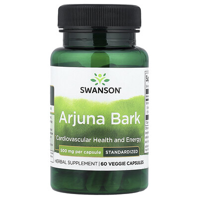 Swanson Vitamins, Corteza de arjuna, estandarizada, 500 mg, 60 cápsulas vegetales