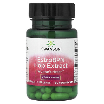 Swanson Vitamins, Estro8PN™, Extracto de lúpulo, Suplemento para la salud de la mujer, 60 cápsulas vegetales (10 mg por cápsula)
