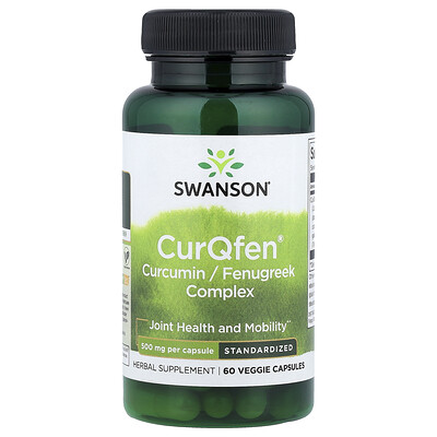 Swanson Vitamins, Complejo de curcumina/fenogreco CurQfen®, Estandarizado, 500 mg, 60 cápsulas vegetales