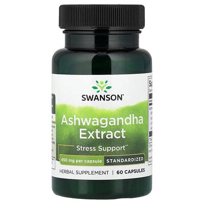 Swanson, Extracto de ashwagandha, estandarizado, 450 mg, 60 cápsulas