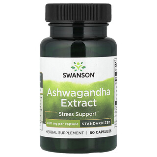 Swanson Vitamins, Экстракт ашваганды, стандартизированный, 450 мг, 60 капсул