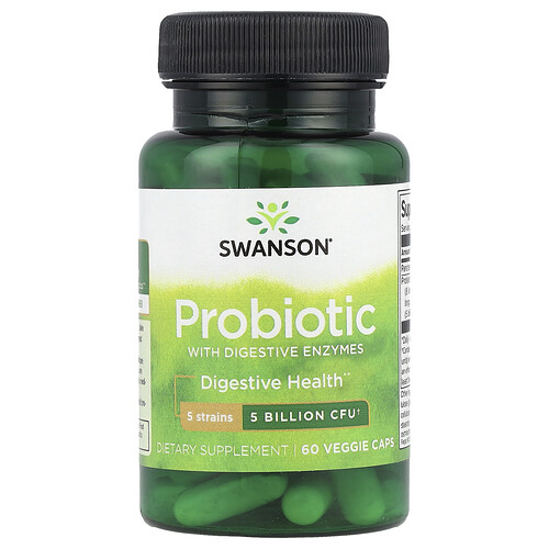 Swanson Vitamins Probiotic with Digestive Enzymes, 5 Billion CFU, 60 Veggie Caps