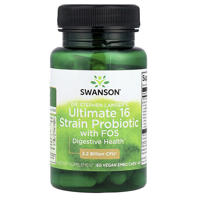 Swanson Vitamins, Probiótico definitivo de 16 cepas con FOS del Dr. Stephen Langer, 60 cápsulas veganas EMBO CAPS® AP