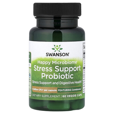 Product Image for Swanson, Happy Microbiome Stress Support Probiotic, 3 Billion CFU, 60 Veggie Caps