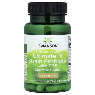 Swanson Vitamins, Компания Dr. Ultimate 16 штаммов пробиотиков с ФОС от Стивена Лангера, 30 веганских капсул EMBO Caps® AP