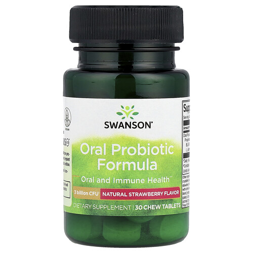 Swanson Vitamins Oral Probiotic Formula, Natural Strawberry, 3 Billion CFU, 30 Chew Tablets