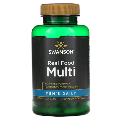 

Swanson Men's Daily, Real Food Multi, без железа, 90 растительных капсул