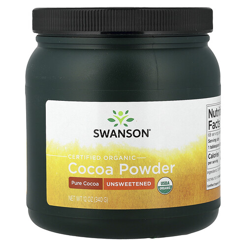 Swanson Vitamins Certified Organic Cocoa Powder, Unsweetened, 12 oz (340 g)