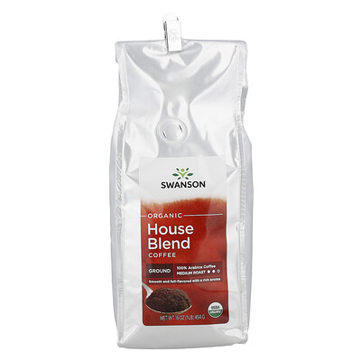 Swanson Vitamins, Café orgánico de mezcla de la casa, Molido, Tostado medio, 454 g (16 oz)