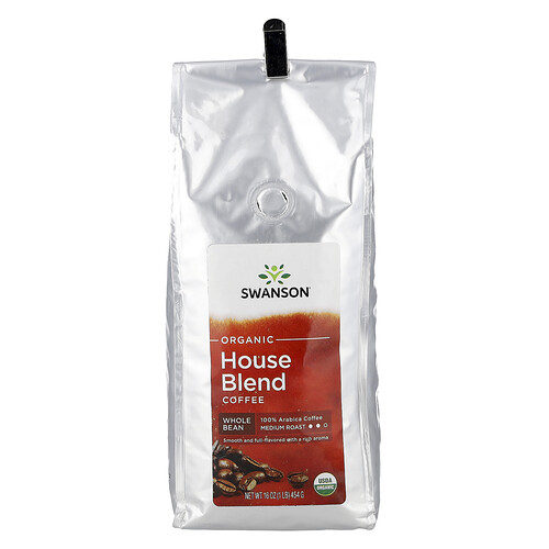 Swanson Vitamins, Organic House Blend Coffee, Whole Bean, Medium Roast, 16 oz (454 g)