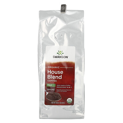 Swanson Vitamins, Mezcla de café orgánico de la casa, Molido, Tostado medio, descafeinado`` 454 g (1 lb)