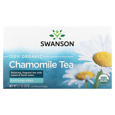 Swanson, 100% Organic Chamomile Tea, Caffeine Free, 20 Tea Bags, 0.7 oz (20 g)