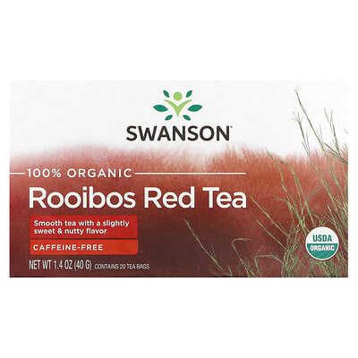 Swanson, 100% Organic Rooibos Red Tea, Caffeine-Free, 20 Tea Bags, 1.4 oz (40 g)