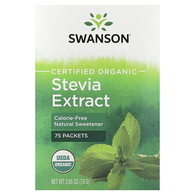 Swanson Vitamins, Extracto de estevia orgánica certificada, 75 sobres, 75 g (2,65 oz)