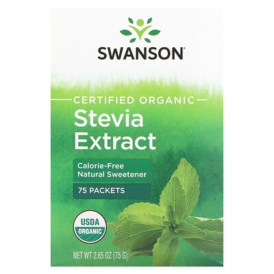 Swanson Certified Organic Stevia Extract 75 Packets