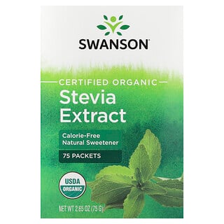 Swanson Vitamins, Certified Organic Stevia Extract, 75 Packets, 2.65 oz (75 g)