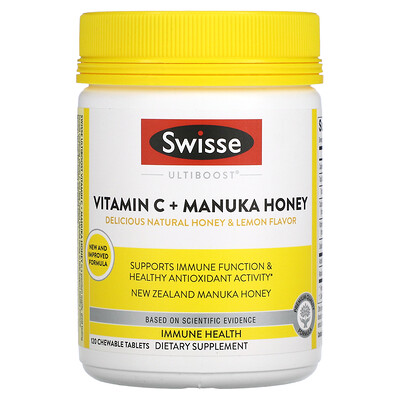 

Swisse Ultiboost Vitamin C + Manuka Honey Natural Honey & Lemon 120 Chewable Tablets