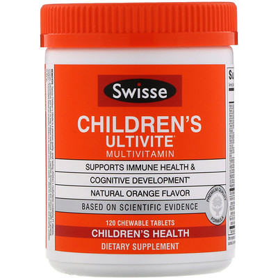 Swisse Детский мультивитаминный комплекс Ultivite, натуральный апельсиновый вкус, 120 жевательных таблеток
