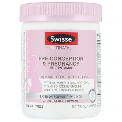 

Swisse Ultinatal, мультивитамин для приема в период до зачатия и во время беременности, 180 мягких таблеток