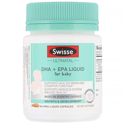 

Swisse Ultinatal, DHA + EPA Liquid for Baby, 60 Oral Liquid Capsules