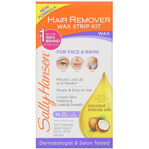 Отзывы о Sally Hansen, Hair Remover Wax Strip Kit, 34 Wax Strips + Finishing Oil