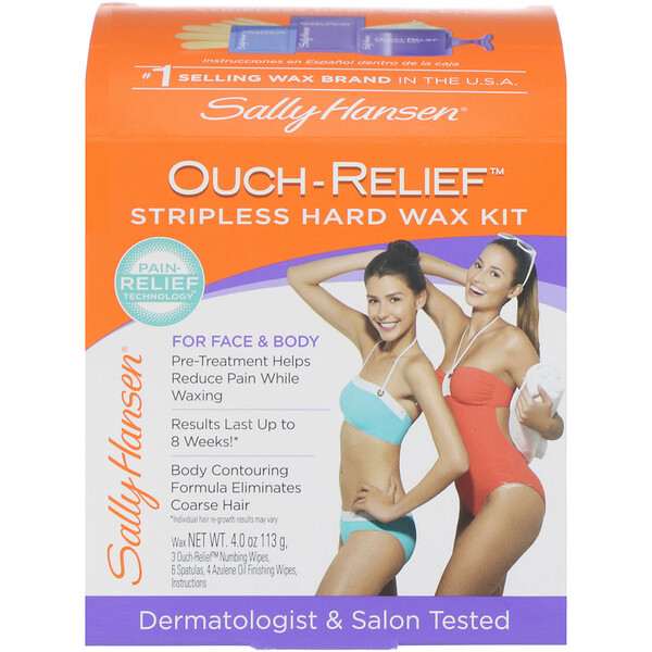 Sally Hansen, Ouch-Relief Stripless Hard Wax Kit for Face & Body, 1 Kit