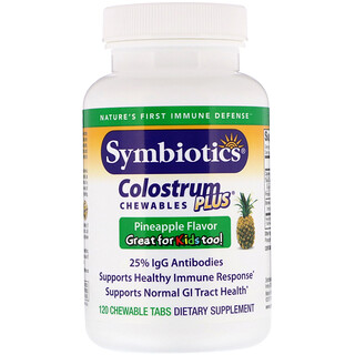Symbiotics, Colostrum Plus، قابلة للمضغ, بنكهة الأناناس، 120 كبسولة قابلة للمضغ