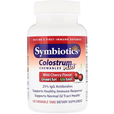 Symbiotics Colostrum Chewables Plus со вкусом черешни, 120 жевательных таблеток