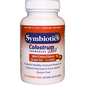 Symbiotics, Colostrum Plus, жевательные таблетки, со вкусом черешни, 120 жевательных таблеток