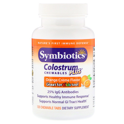 Symbiotics Colostrum Plus, апельсиновый крем, 120 жевательных таблеток