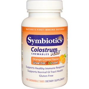 Symbiotics, Colostrum Plus, со вкусом апельсинового крема, 120 жевательных таблеток