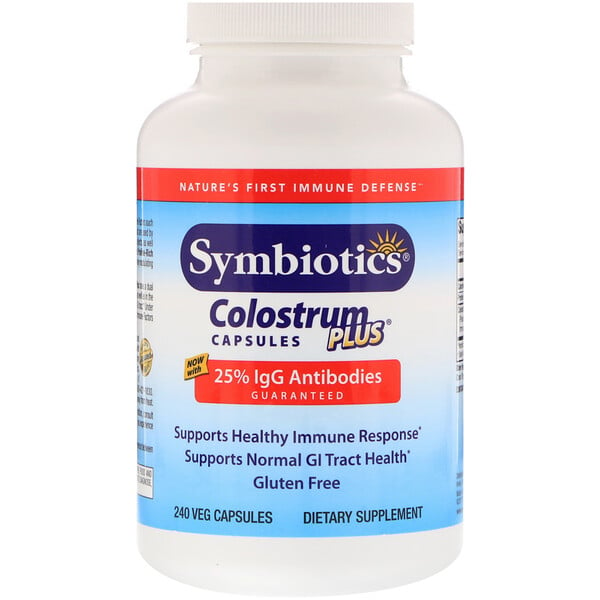 Symbiotics, Colostrum Plus, молозиво, 240 вегетарианских капсул