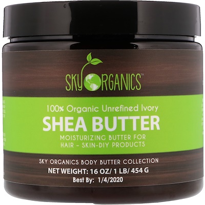 Sky Organics Shea Butter, 100% Organic Unrefined Ivory, 16 fl oz (454 g)