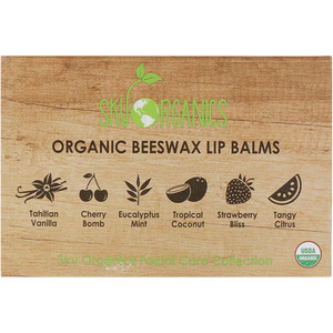 Отзывы о Sky Organics, Organic Beeswax Lip Balms Set, 6 Pack, .15 oz (4.25 g) Each