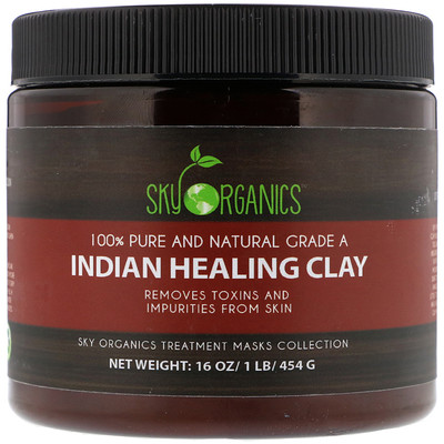 Sky Organics Indian Healing Clay, 100% Pure and Natural Grade A, 16 oz (454 g)