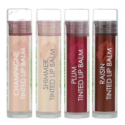 Sky Organics Tinted Lip Balms, 4 Pack Set, 0.15 oz (4.25 g) Each