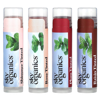 Sky Organics, Tinted Lip Balms with Beeswax, 4 Balms, 0.15 oz (4.25 g) Each
