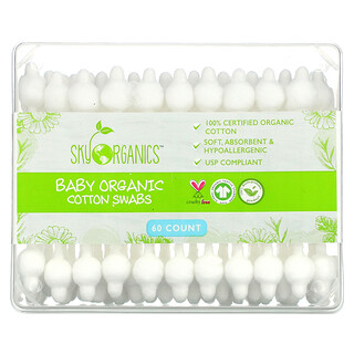 Sky Organics, 有机棉婴儿棉签，60 支