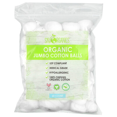 Sky Organics Органические ватные шарики Jumbo, 60 штук