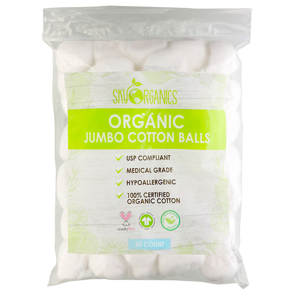 Sky Organics, Organic Jumbo Cotton Balls, 60 Count - iHerb