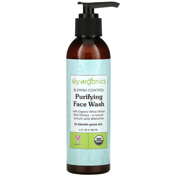 Sky Organics, Blemish Control, Purifying Face Wash with Organic White Willow Bark Extract, 6 fl oz (180 ml)