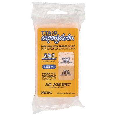 T. Taio, Barra de jabón con esponja en el interior, Salicylic Acid Acne Formula, Original, 120 g (4,2 oz)