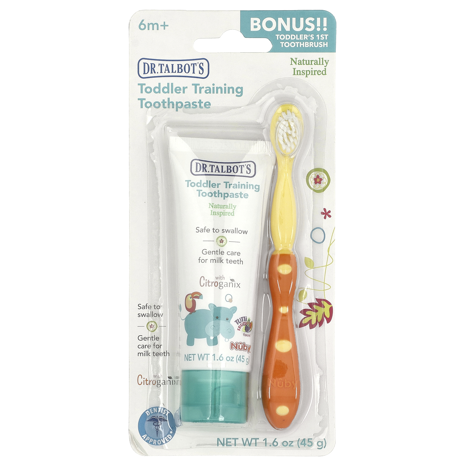 Toddler Training Toothpaste with Toothbrush, m+, Tutti Frutti,