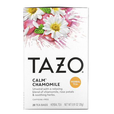 Tazo Teas Травяной чай, Успокаивающая ромашка, Без кофеина, 20 фильтр-пакетов, 0,91 унции (26 г)