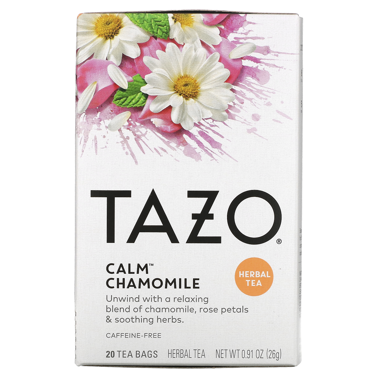 Tazo Teas, Herbal Tea, Calm Chamomile, Caffeine-Free, 20 Tea Bags, 0.91 ...