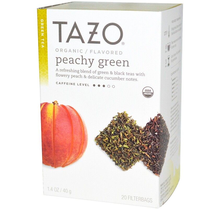 Tazo Teas, عضوي، الشاي الأخضر، بنكهة الخوخ الأخضر، 20 كيس مصفى، 1,4