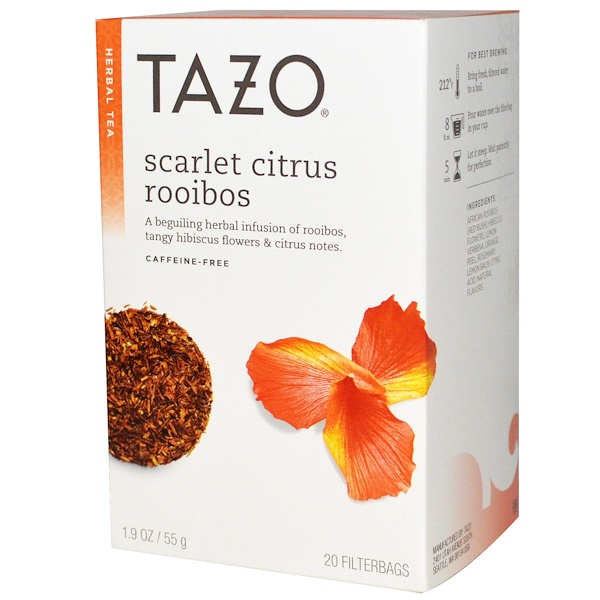 Tazo Teas, Herbal Tea, Scarlet Citrus Rooibos, CaffeineFree, 20