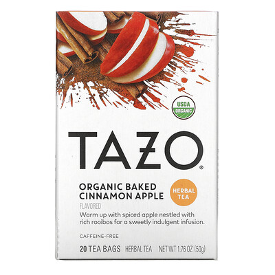 Tazo Teas Herbal Tea, Organic Baked Cinnamon Apple, Caffeine-Free, 20 Filterbags, 1.76 oz (50 g)